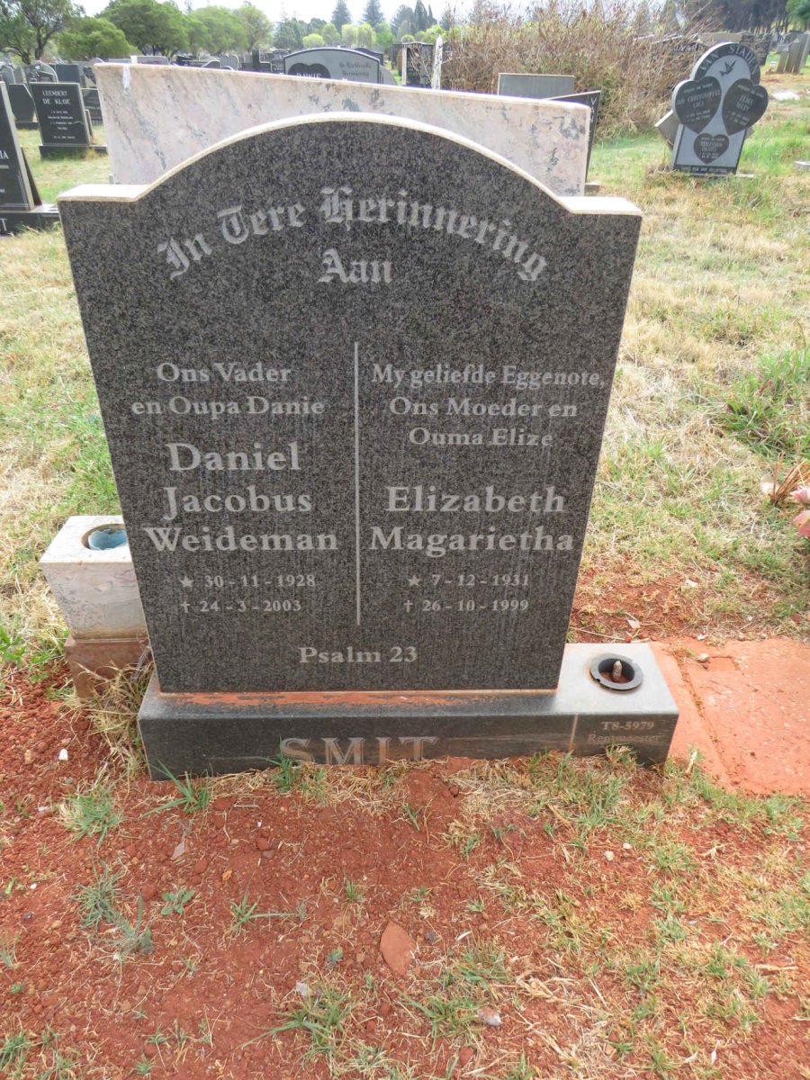 SMIT Daniel Jacobus Weideman 1928-2003 & Elizabeth Magarietha 1931-1999