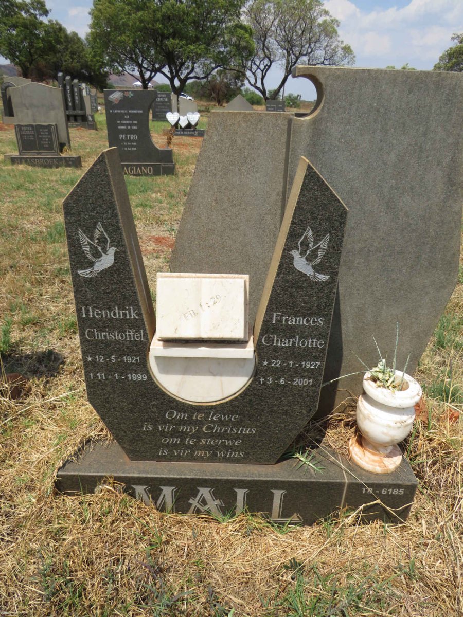 SMALL Hendrik Christoffel 1921-1999 & Frances Charlotte 1927-2001