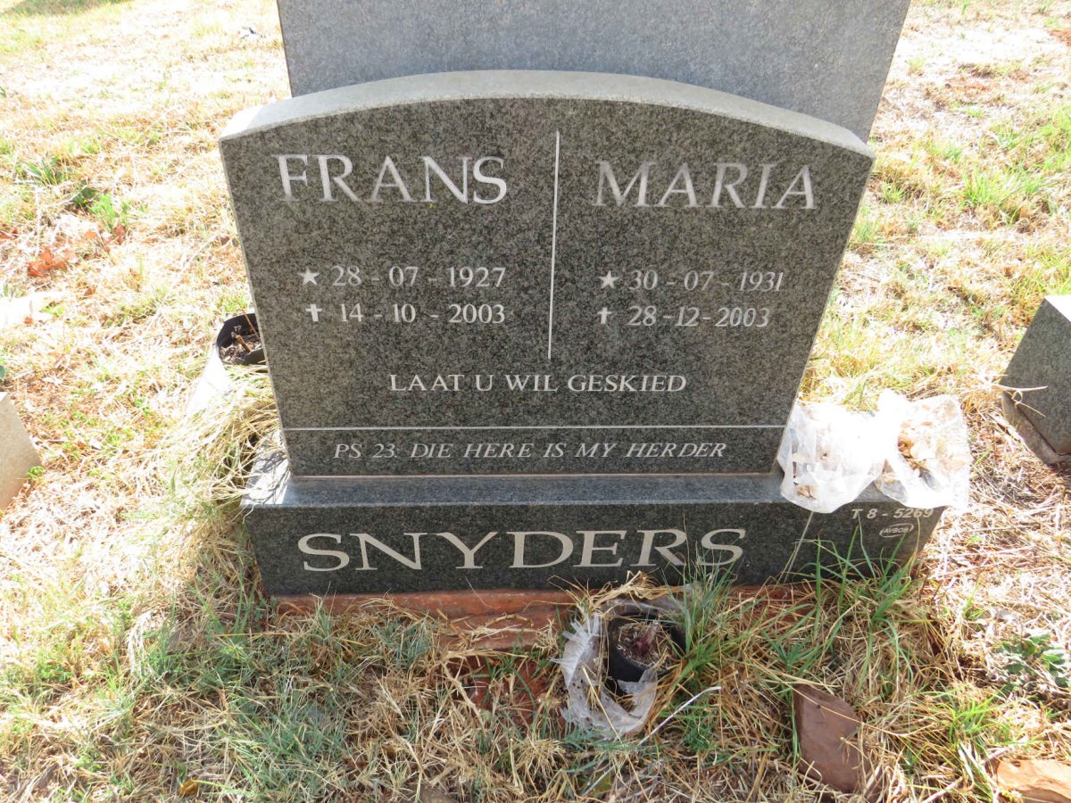 SNYDERS Frans 1927-2003 & Maria 1931-2003