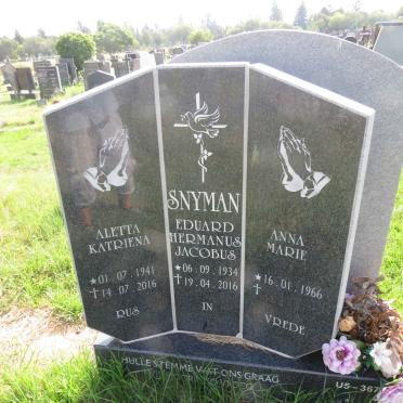 SNYMAN Eduard Hermanus Jacobus 1934-2016 & Aletta Katriena 1941-2016 :: SNYMAN Anna Marie 1966-