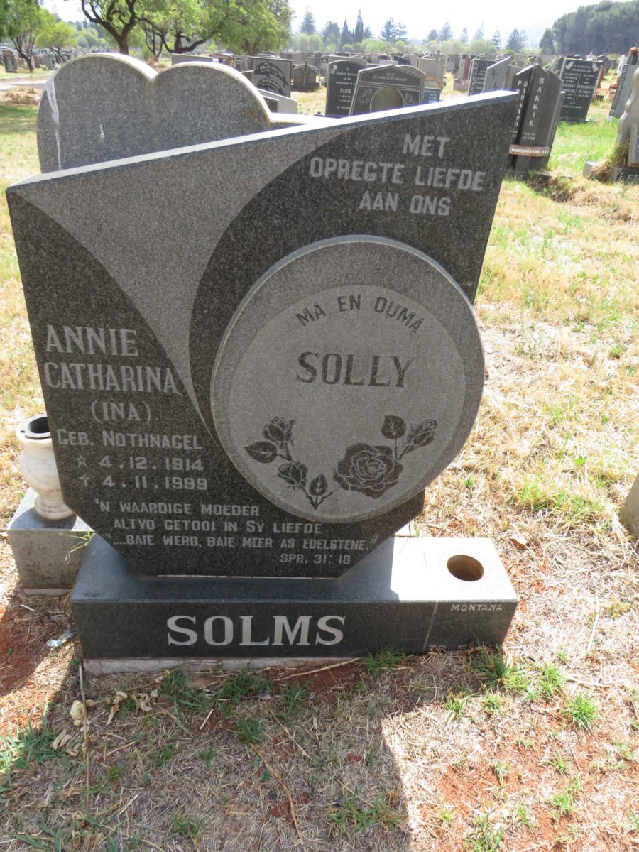 SOLMS Annie Catharina nee NOTHNAGEL 1914-1999 