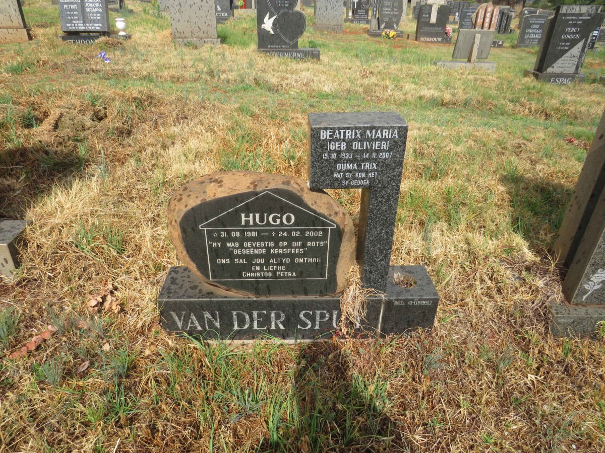 SPUY Beatrix Maria, van der nee OLIVIER 1933-2007 :: VAN DER SPUY Hugo 1981-2002
