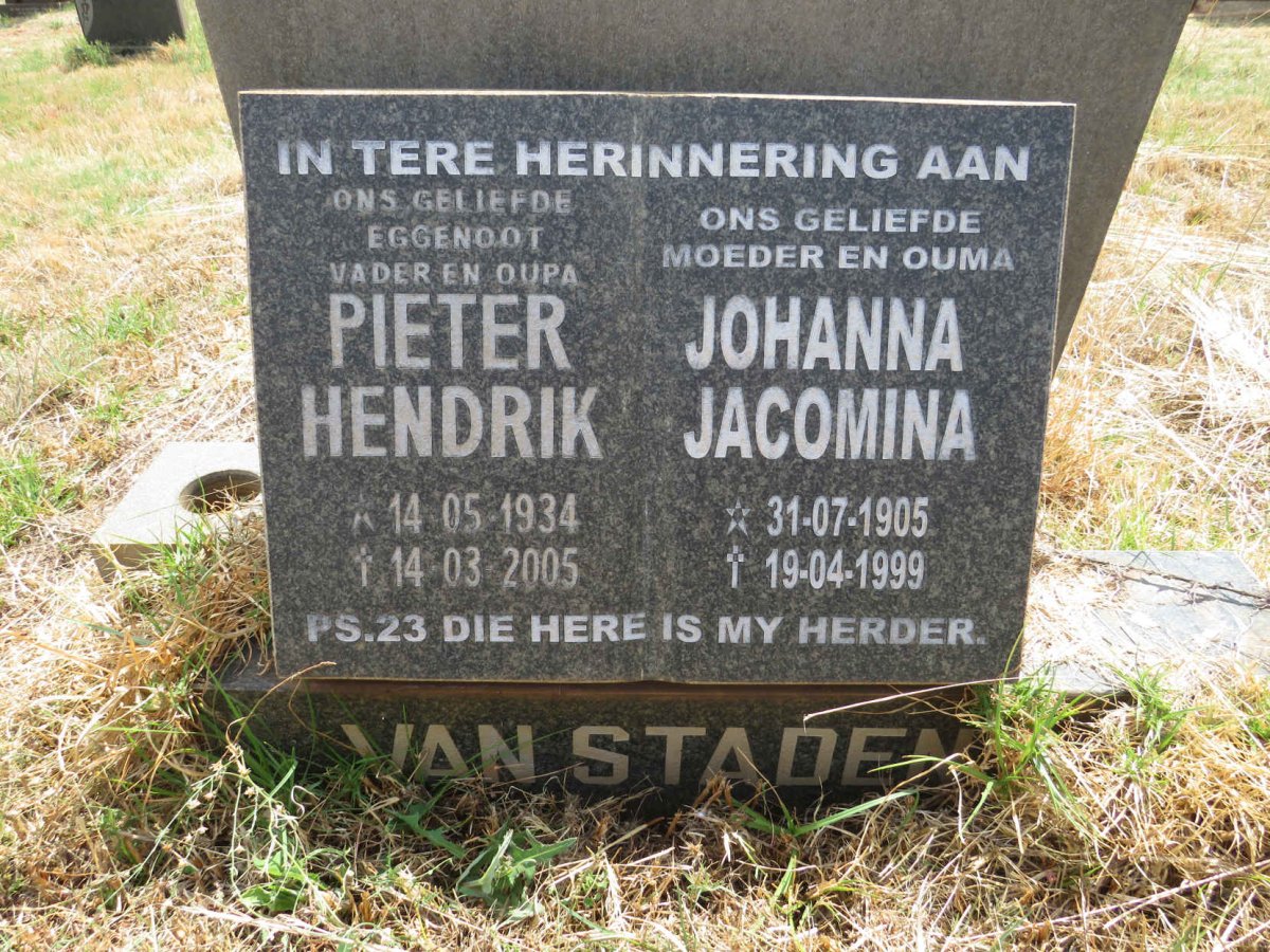 STADEN Johanna Jacomina, van 1905-1999 :: VAN STADEN Pieter Hendrik 1934-2005