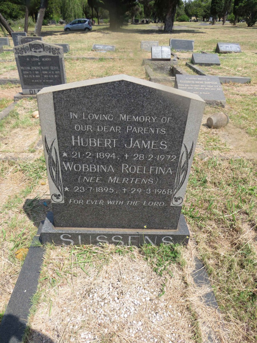 SUSSENS Hubert James 1894-1972 & Wobbina Roelfina MERTENS 1895-1968
