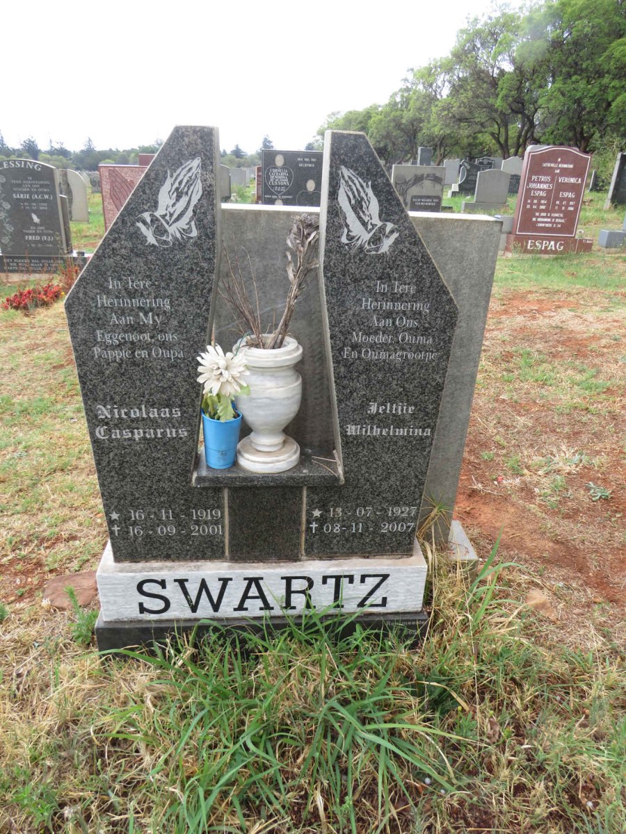 SWARTZ Nicolaas Casparus 1919-2001 & Jeltjie Wilhelmina 1927-2007