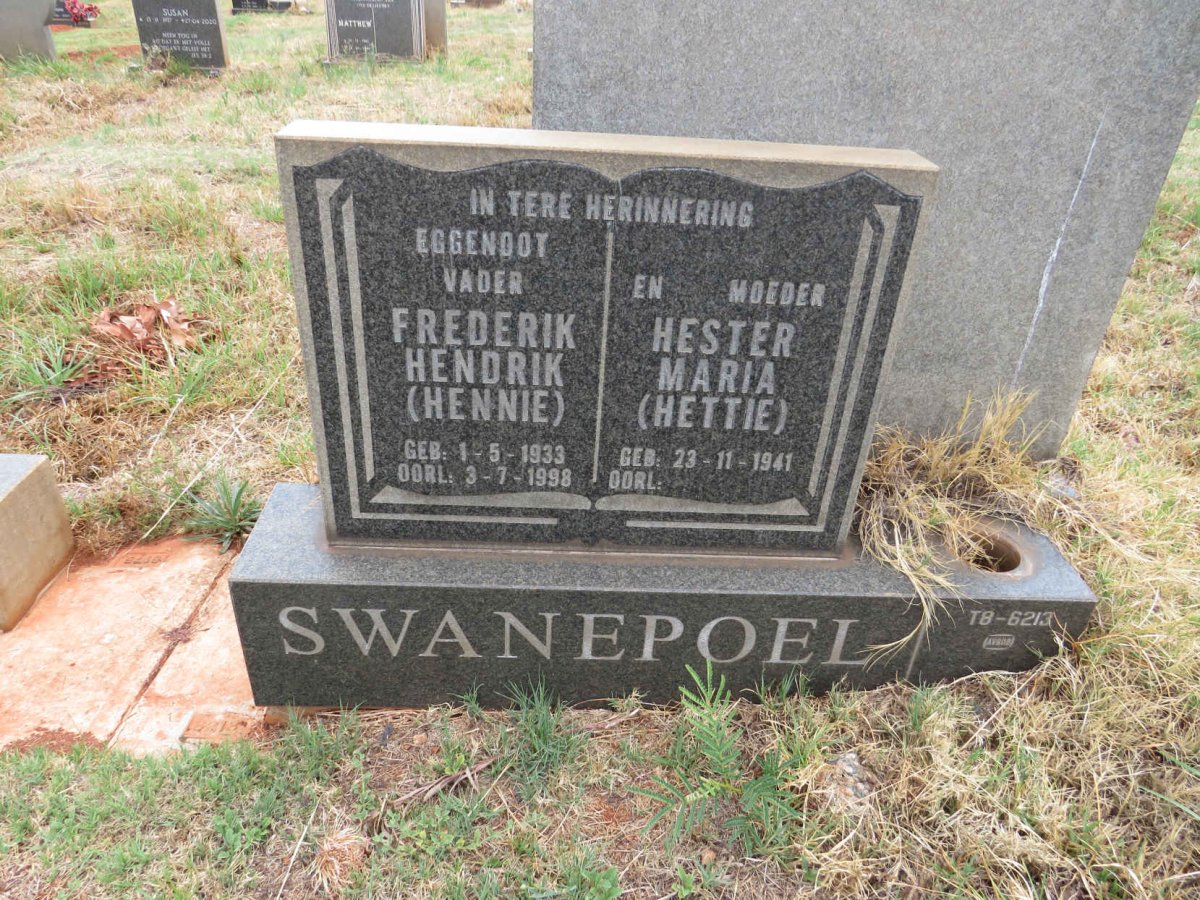 SWANEPOEL Frederik Hendrik 1933-1998 & Hester Maria 1941-