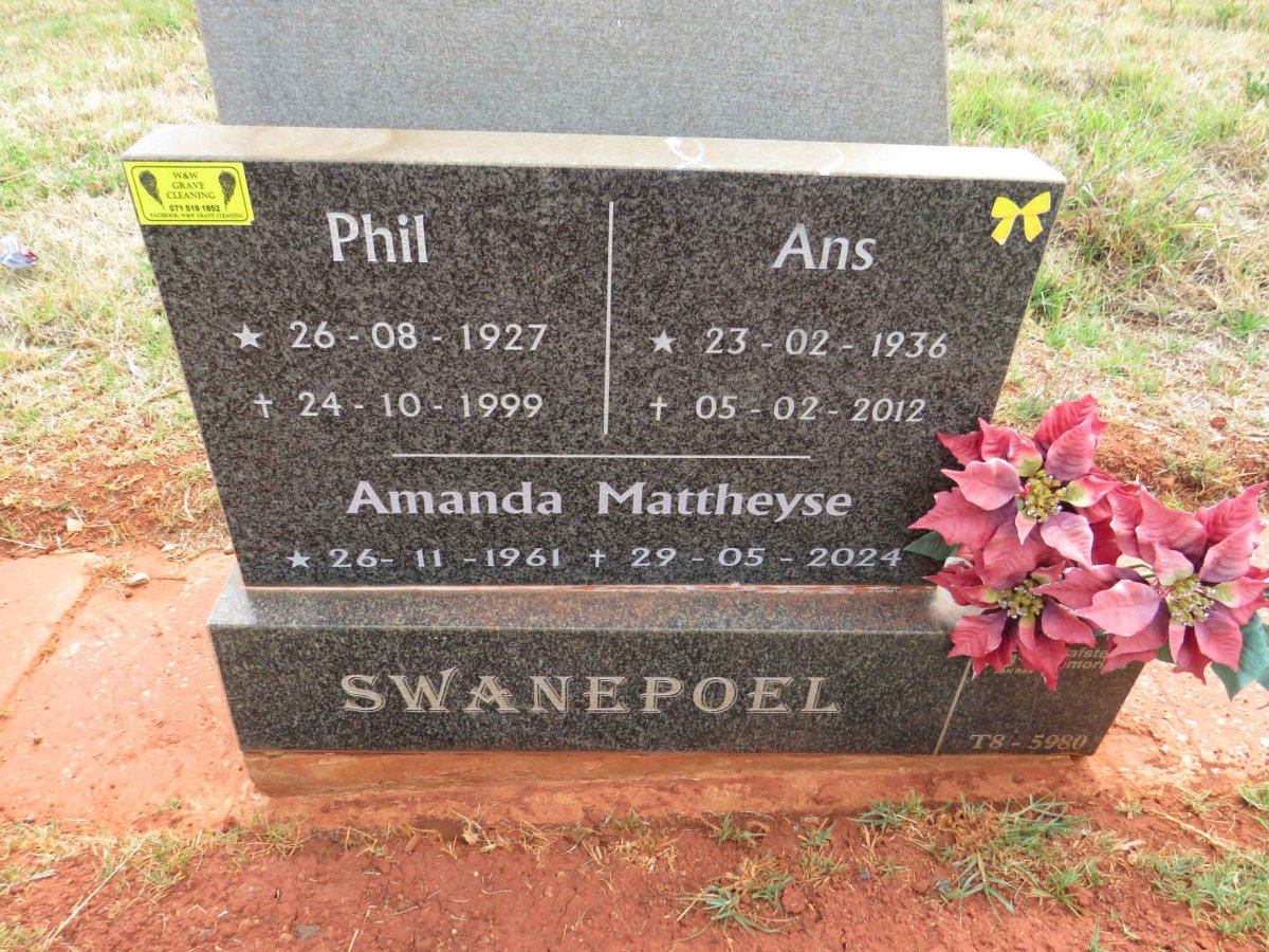 SWANEPOEL Phil 1927-1999 & Ans 1936-2012 :: SWANEPOEL Amanda Mattheyse 1961-2024