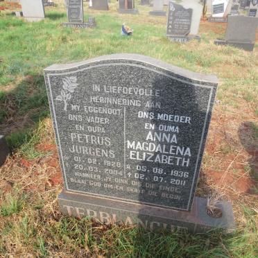 TERBLANCHE Petrus Jurgens 1928-2004 & Anna Magdalena Elizabeth 1936-2011