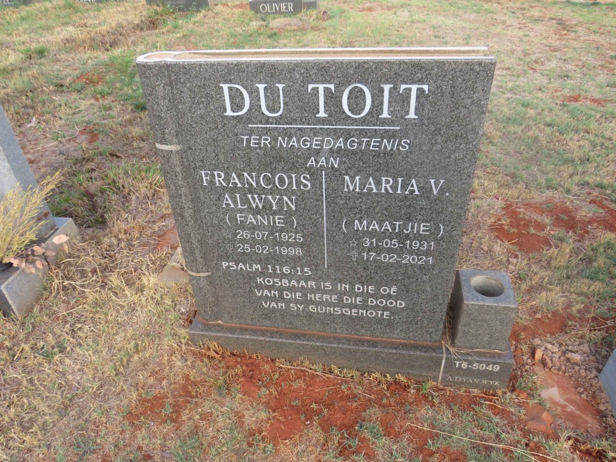 TOIT Francois Alwyn, du 1925-1998 & Maria V. 1931-2021