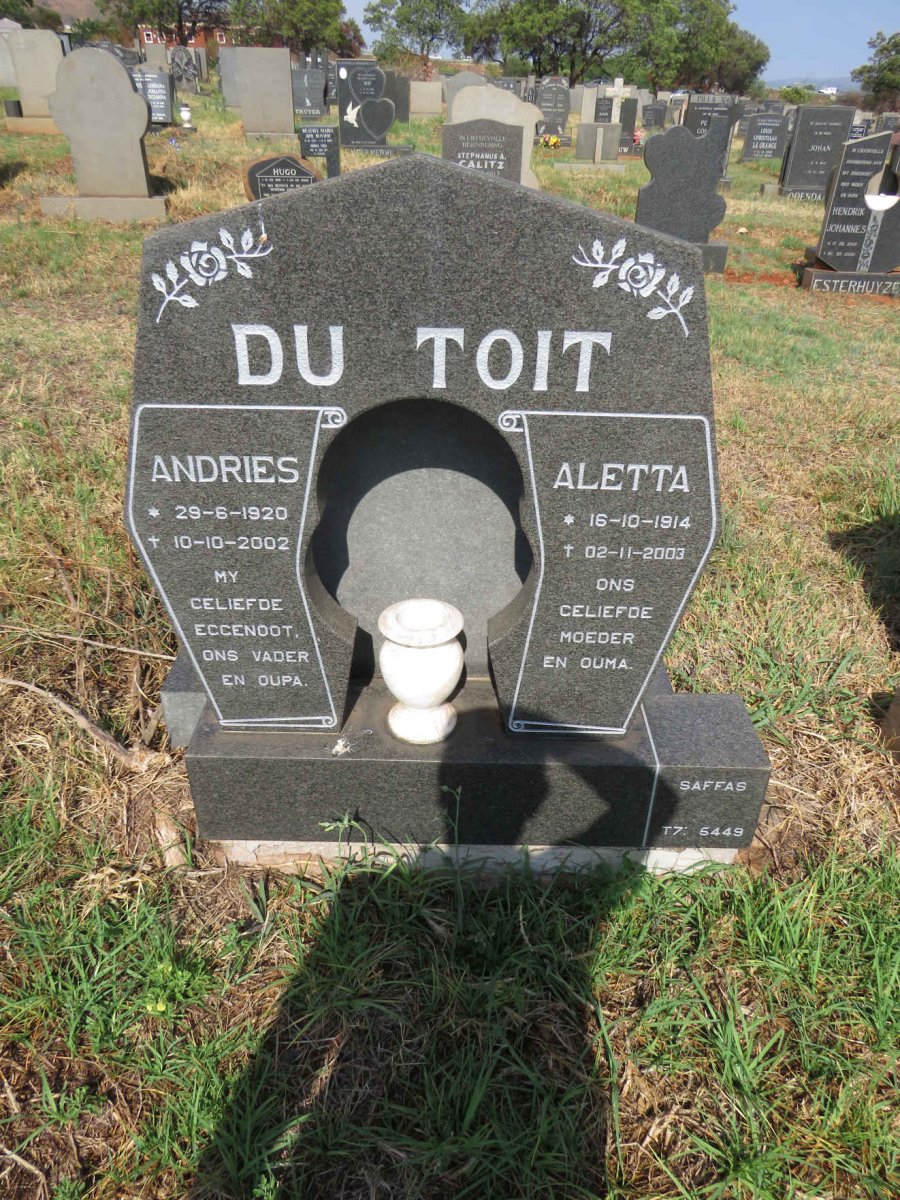 TOIT Andries, du 1920-2002 & Aletta 1914-2003