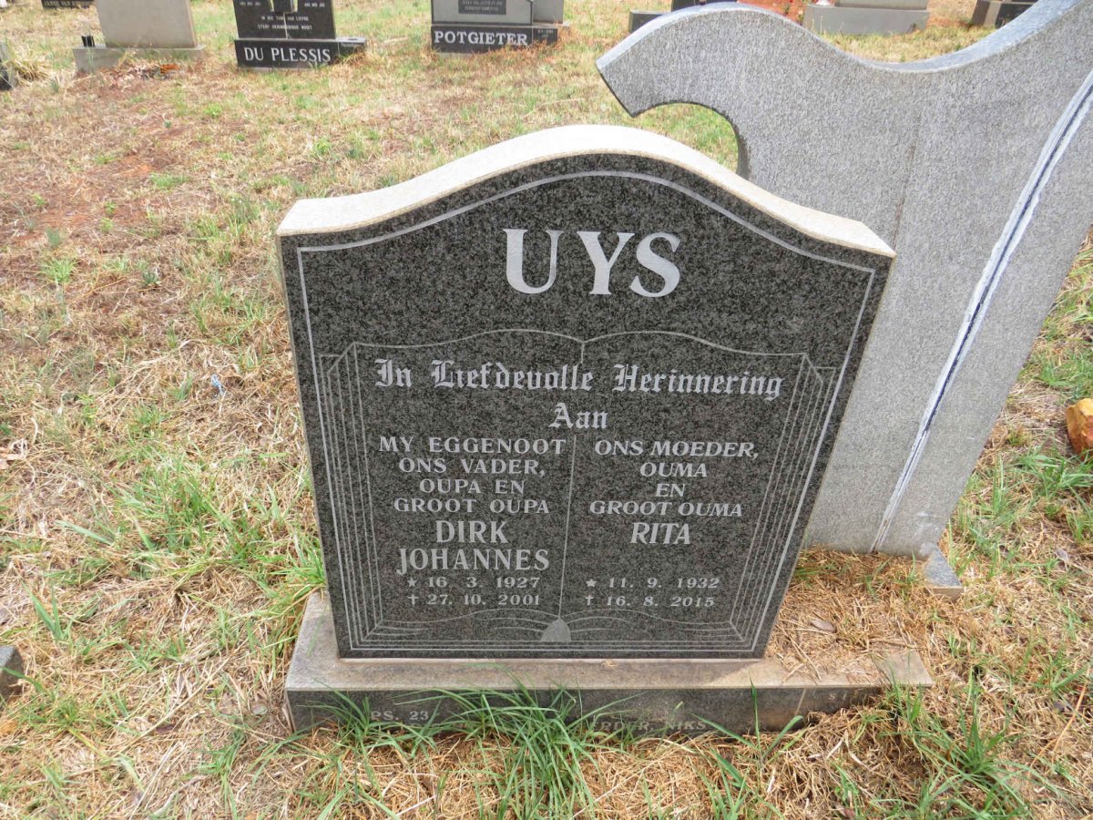 UYS Dirk Johannes 1927-2001 & Rita 1932-2015