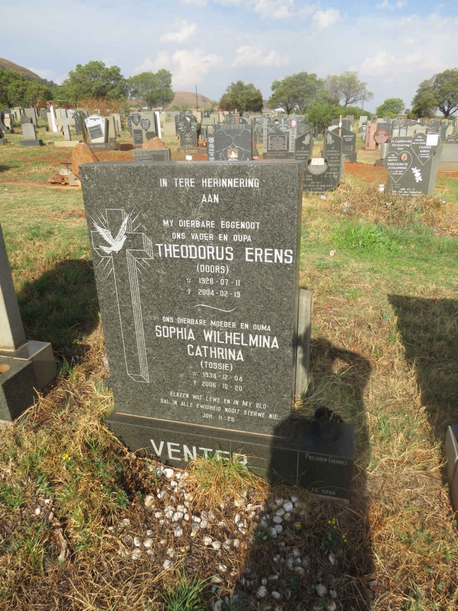 VENTER Theodorus Erens 1928-2004 & Sophia Wilhelmina Cathrina 1934-2006