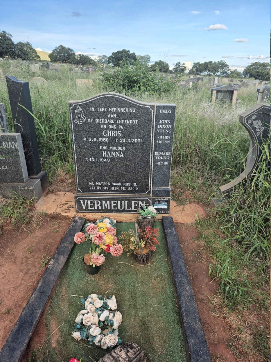 VERMEULEN Chris 1950-2001 & Hanna 1949- :: YOUNG John Dixon 1974-2022 &  Elmare 1971-