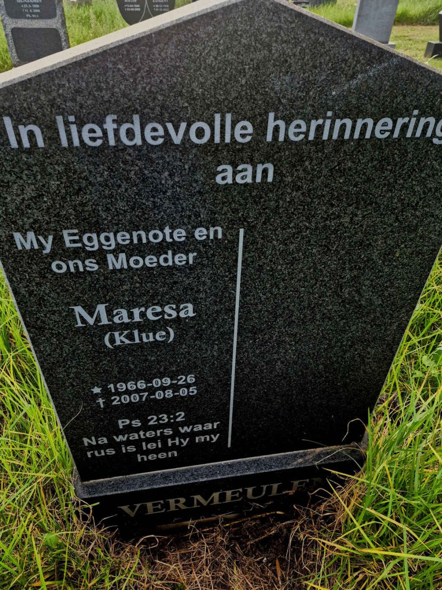 VERMEULEN Maresa nee KLUE 1966-2007