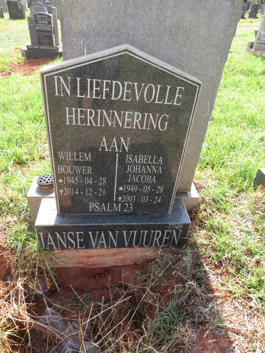 VUUREN Willem Bouwer, Janse van 1945-2014 & Isabella Johanna Jacoba 1949-2003