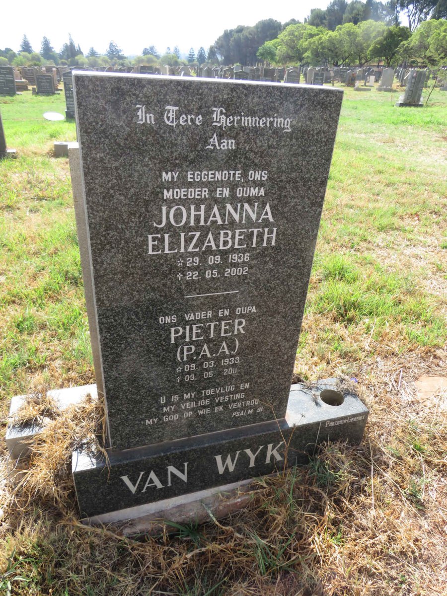 WYK P.A.A., van 1933-2011 & Johanna Elizabeth 1936-2002