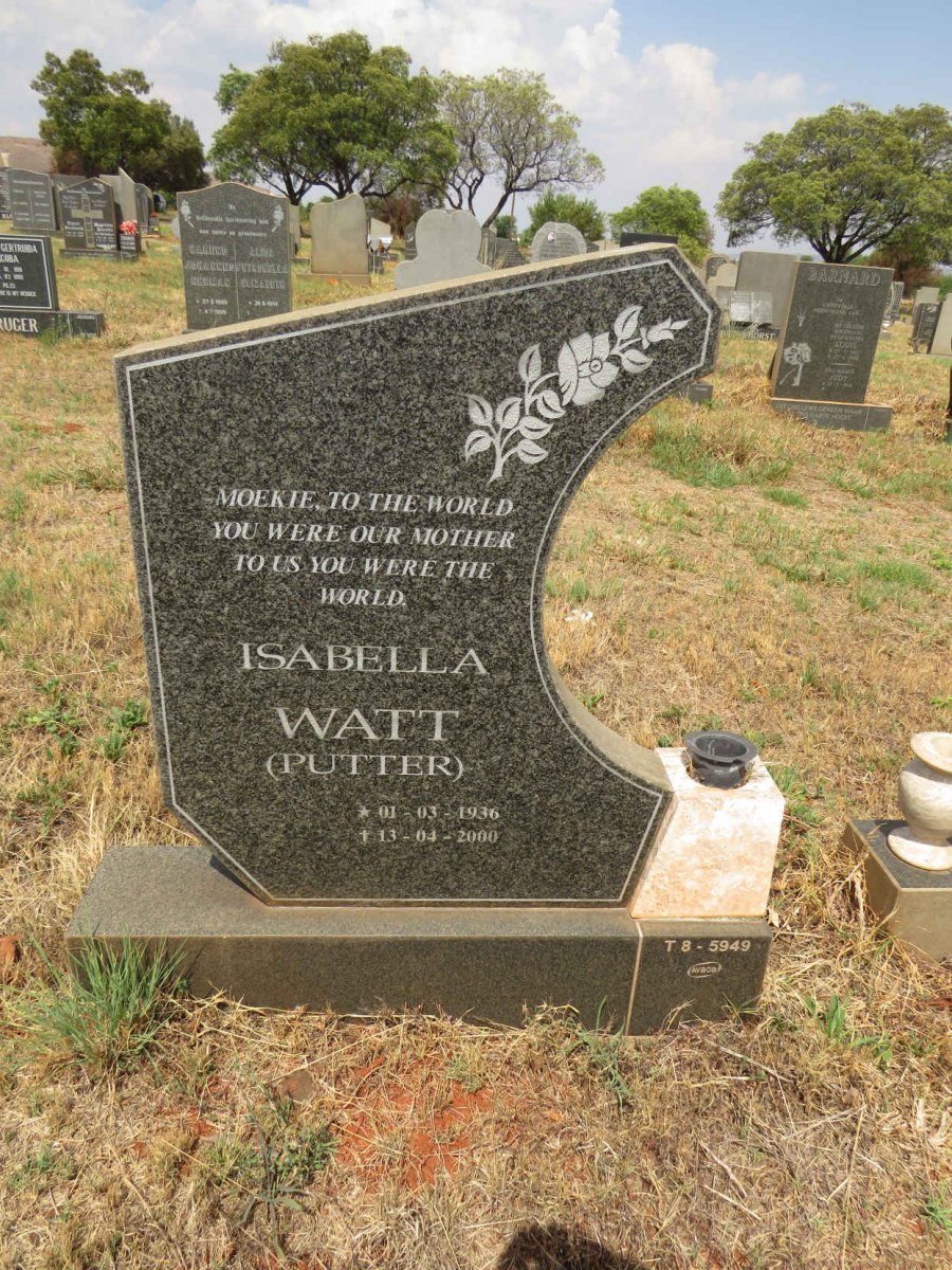WATT Isabella nee PUTTER 1936-2000