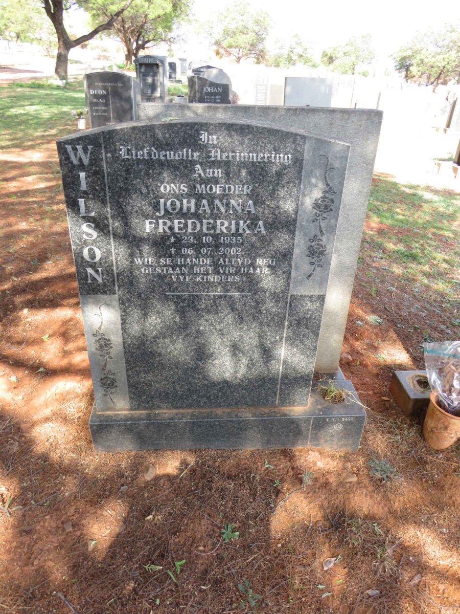 WILSON Johanna Frederika 1935-2002