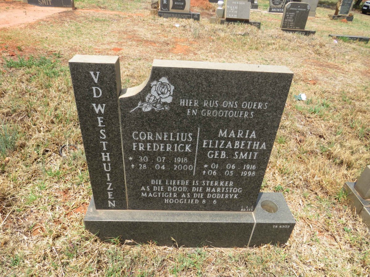 WESTHUIZEN Cornelius Frederick v.d. 1918-2000 & Maria Elizabeth SMIT 1916-1998