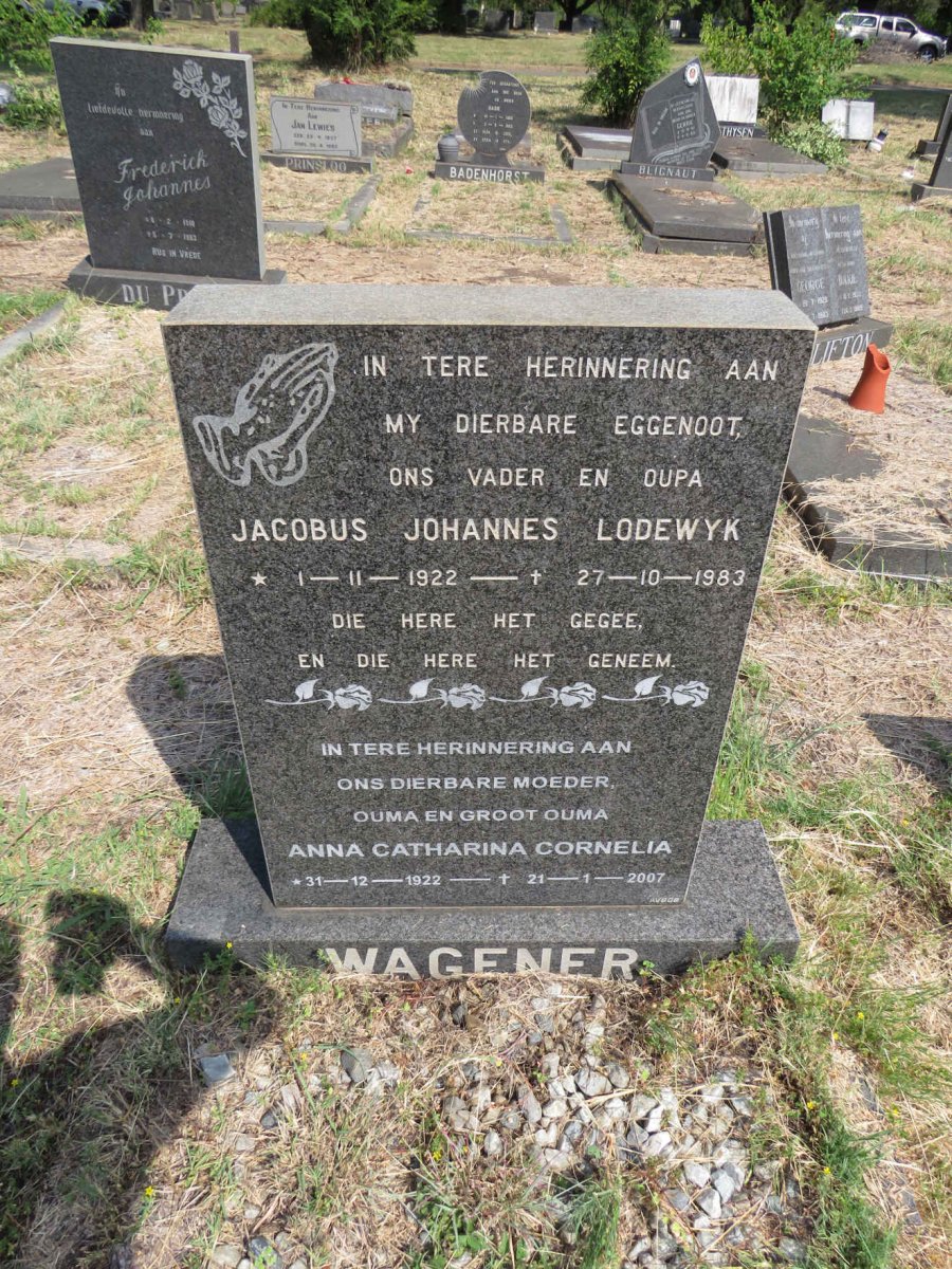 WAGENER Jacobus Johannes Lodewyk 1922-1983 & Anna Catharina Cornelia 1922-2007