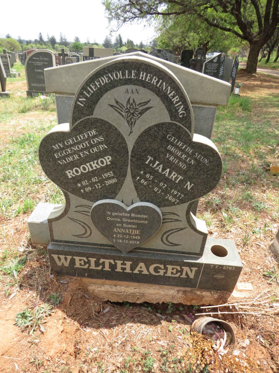 WELTHAGEN Rooikop 1952-2000 & Annatjie 1949-2018 :: WELTHAGEN Tjaart N. 1977-2007