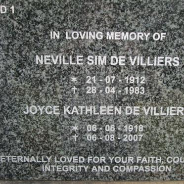 VILLIERS Neville Sim, de 1912-1983 &amp; Joyce Kathleen 1918-2007