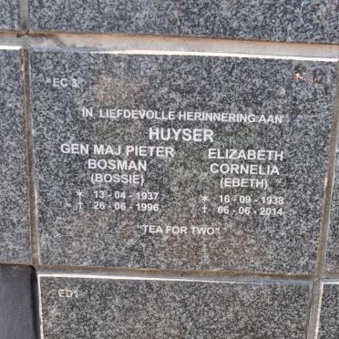 HUYSER Pieter Bosman 1937-1996 &amp; Elizabeth Cornelia 1938-2014