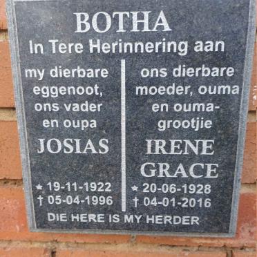 BOTHA Josias 1922-1996 & Irene Grace 1928-2016