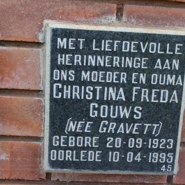 GOUWS Christina Freda nee GRAVETT 1923-1995