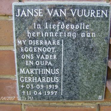 VUUREN Marthinus Gerhardus, Janse van 1919-1997