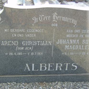ALBERTS Barend Christiaan 1910-1971 &amp; Johanna Susanna Magdalena 1911-1989