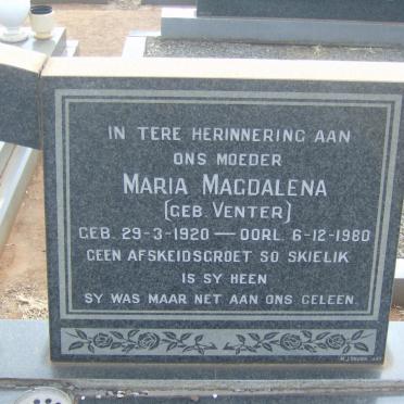 BOTHA Maria Magdalena nee VENTER 1920-1980