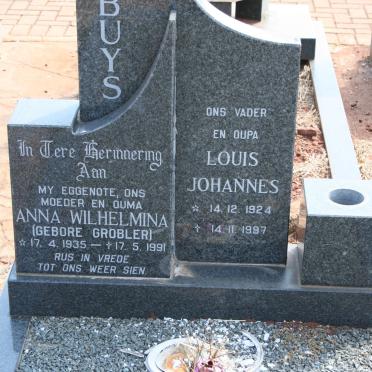BUYS Louis Johannes 1924-1997 &amp; Anna Wilhelmina GROBLER 1935-1991