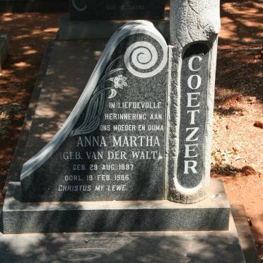 COETZER Anna Martha nee VAN DER WALT 1897-1986