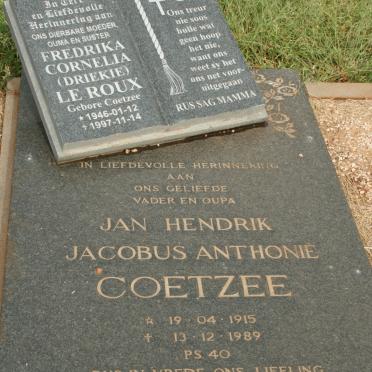 COETZEE Jan Hendrik Jacobus Anthonie 1915-1989 :: LE ROUX Fredrika Cornelia nee COETZEE 1946-1997