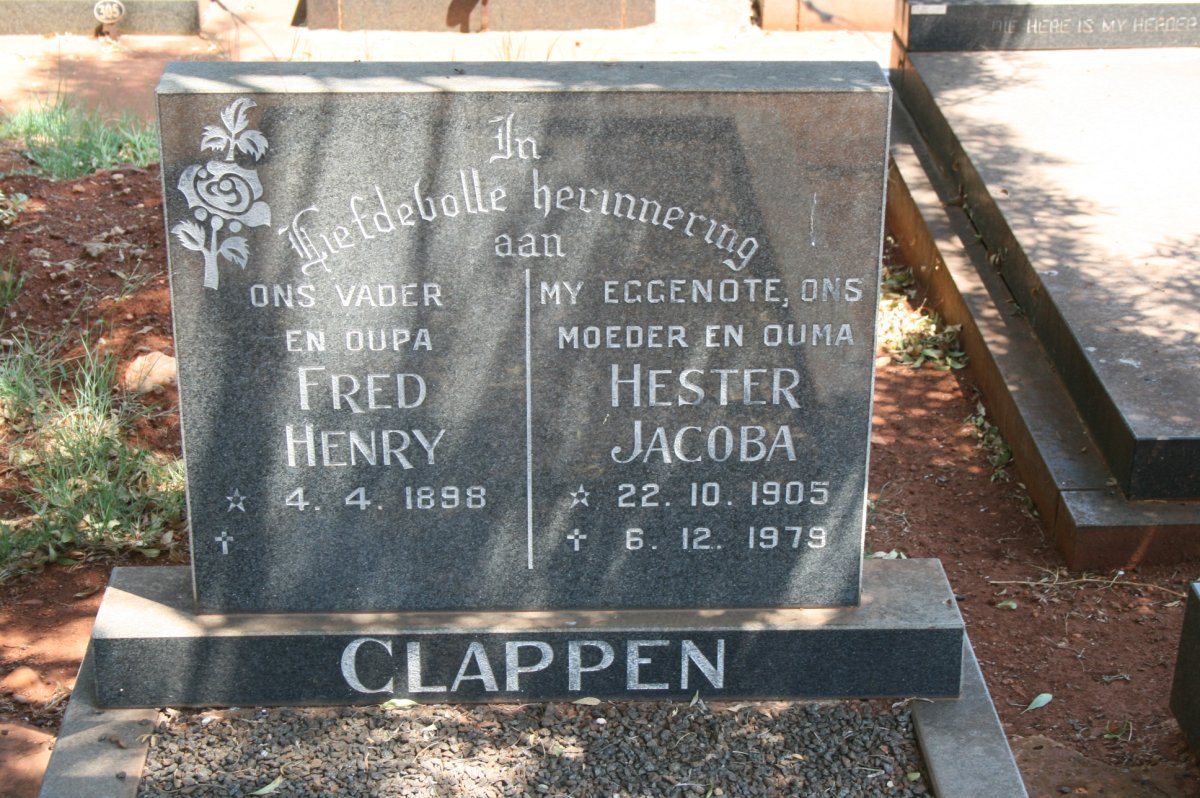 CLAPPEN Fred Henry 1898- &amp; Hester Jacoba 1905-1979