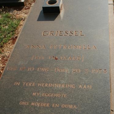 GRIESSEL Anna Petronella nee TALJAARD 1916-1975