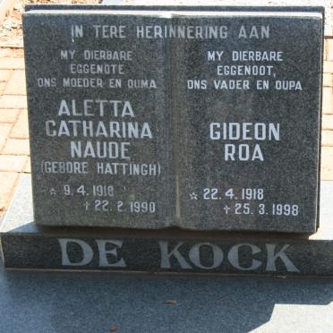 KOCK Gideon Roa, de 1918-1998 &amp; Aletta Catharina Naude HATTINGH 1918-1990