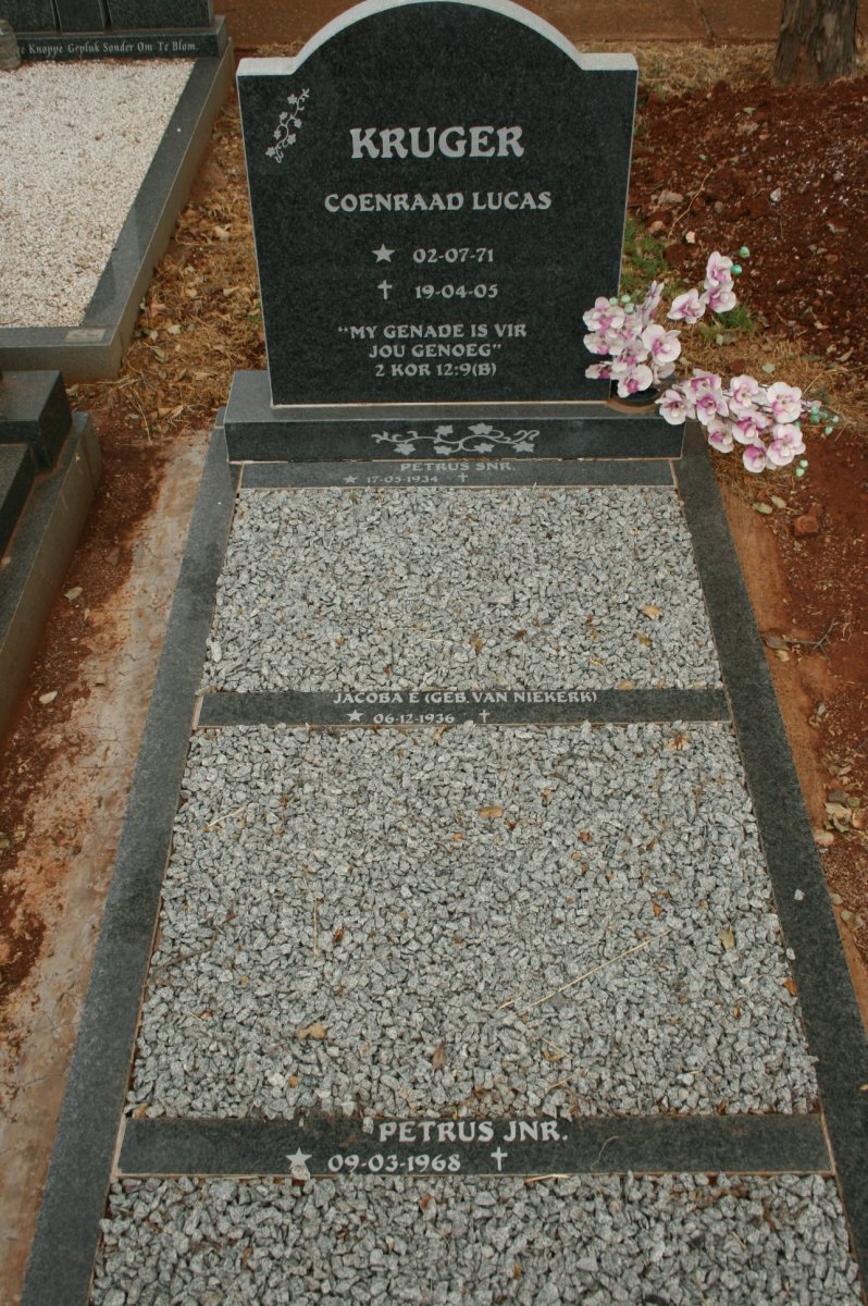 KRUGER Petrus 1934- &amp; Jacoba E. VAN NIEKERK 1936- :: KRUGER Coenraad Lucas 1971-2005 :: KRUGER Petrus 1968-