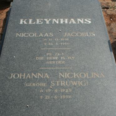 KLEYNHANS Nicholaas Jacobus 1918-1991 &amp; Anna Nickolina STRUWIG 1925-1996
