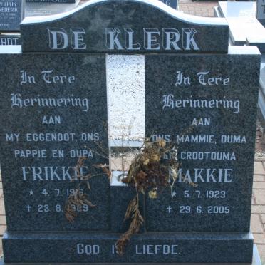 KLERK Frikkie, de 1916-1989 &amp; Makkie 1923-2005