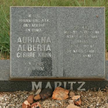 MARITZ Adriana Alberta nee KUHN 1922-1992