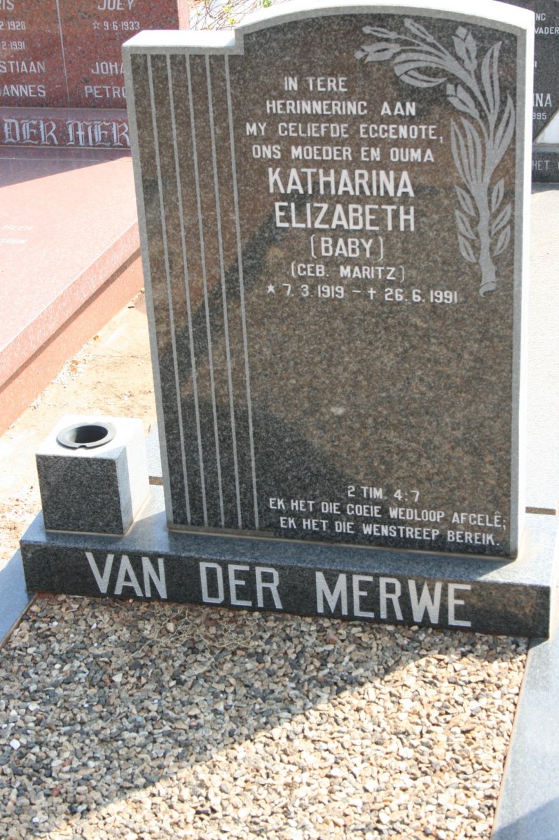 MERWE Katharina Elizabeth, van der nee MARITZ  1919-1991
