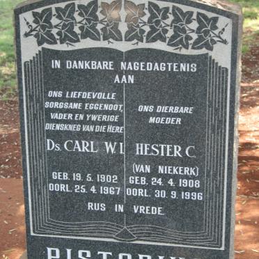 PISTORIUS Carl W.L. 1902-1967 &amp; Hester C. VAN NIEKERK  1908-1996