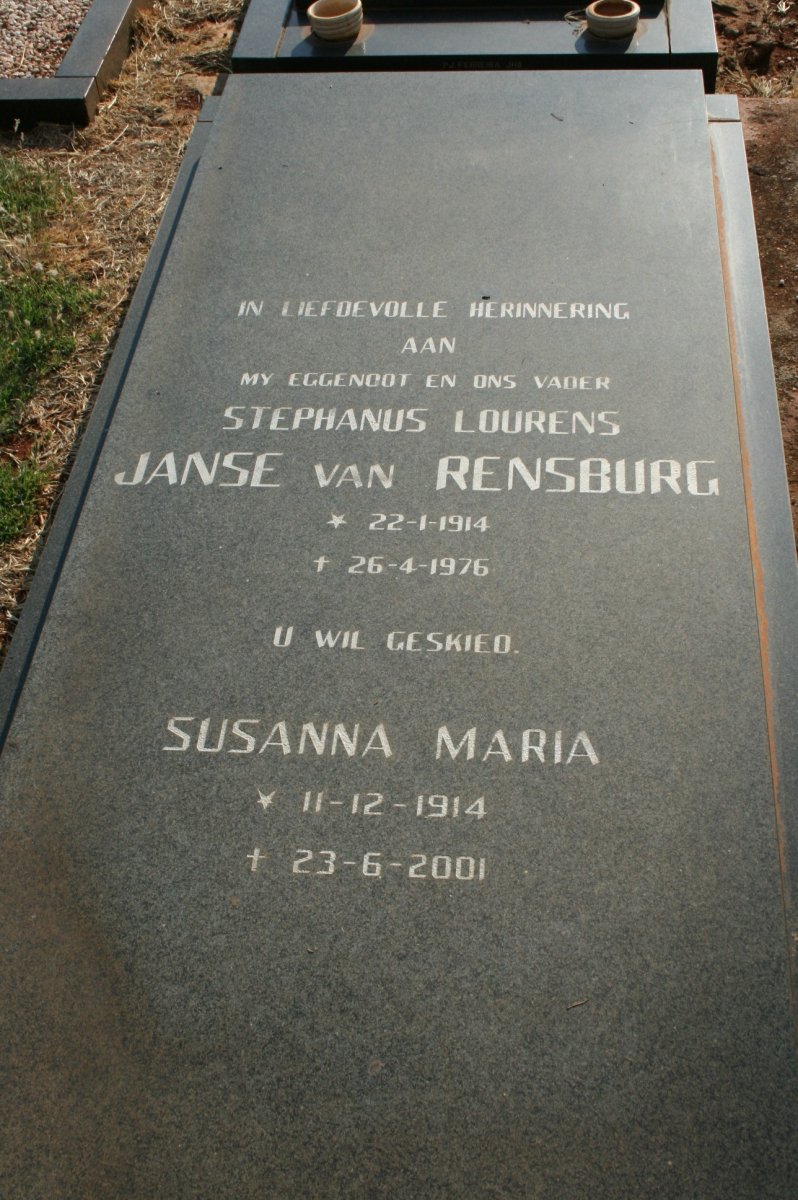 RENSBURG Stephanus Lourens, Janse van 1914-1976 &amp; Susanna Maria 1914-2001