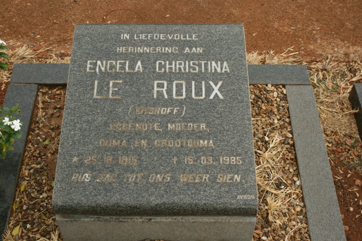 ROUX Engela Christina, le nee BOSHOFF 1915-1985