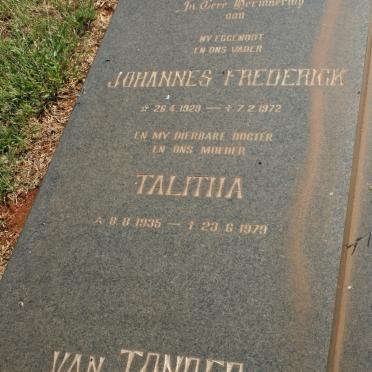 TONDER Johannes Frederick, van 1929-1972 &amp; Talitha 1935-1979