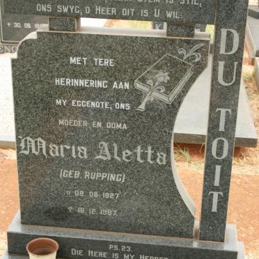 TOIT Maria Aletta, du nee RUPPING 1927-1987