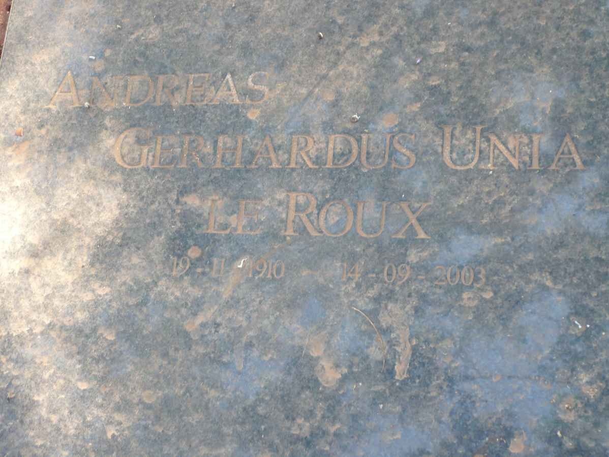 ROUX Andreas Gerhardus Unia, Le 1910-2003