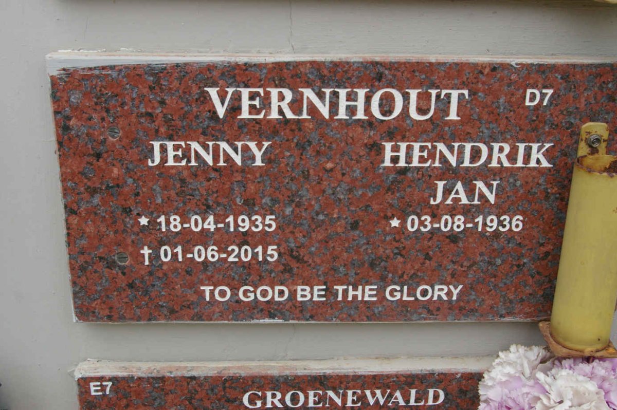 VERNHOUT Hendrik Jan 1936- &amp; Jenny 1935-2015